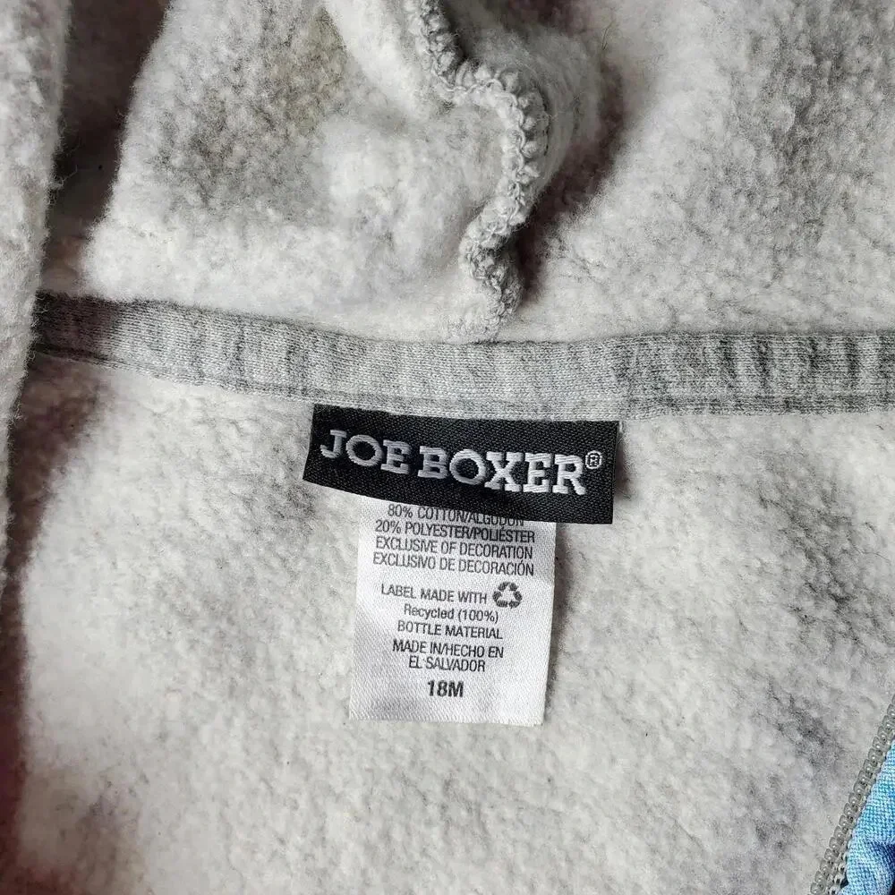Joe Boxer Gray and Blue Size 18m Toddler Boy Fleece-Lined Zip-Up Hoodie